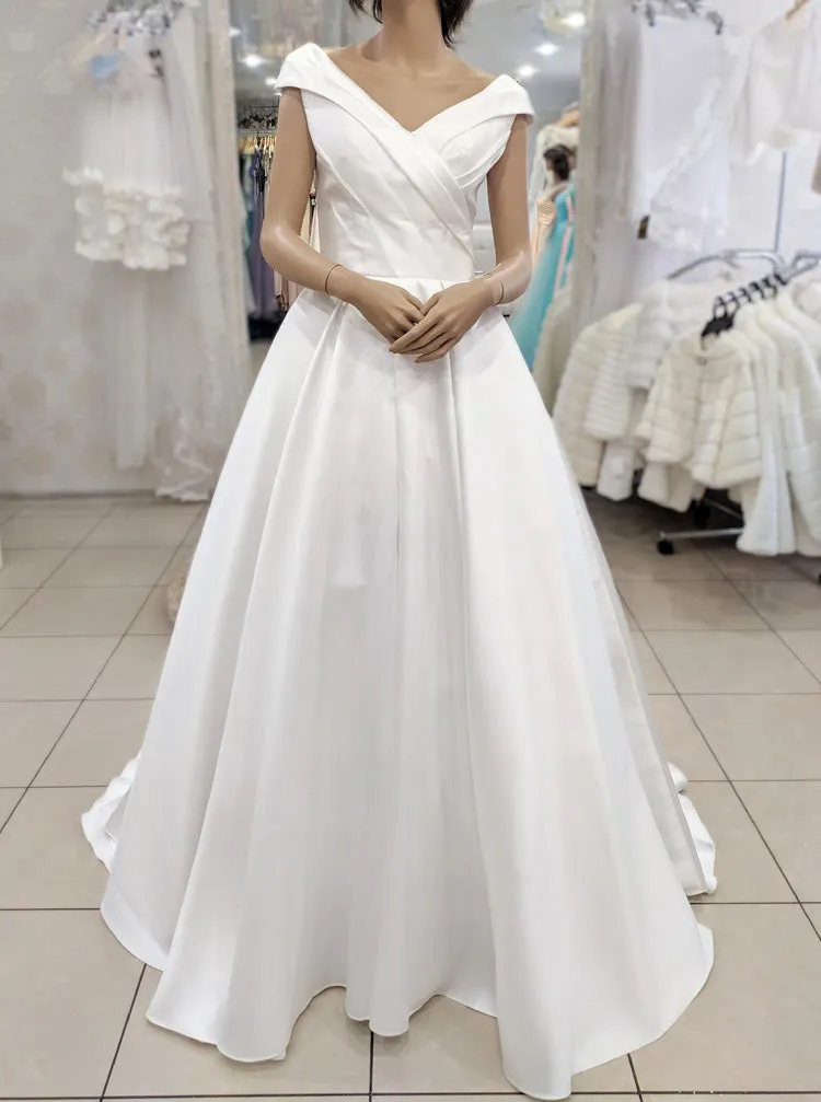 A-line Lace Up Back Wedding Dress,Satin Bridal Gown,WD01084