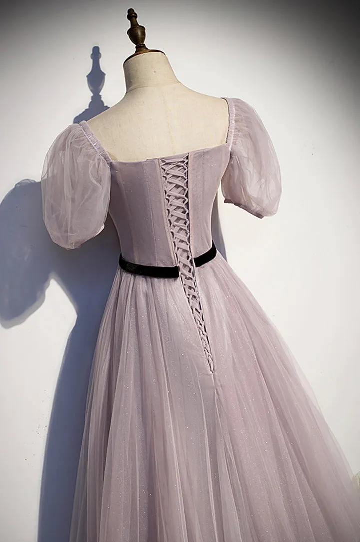 A-Line Tulle Long Prom Dresses Simple Evening Dresses Floor Length