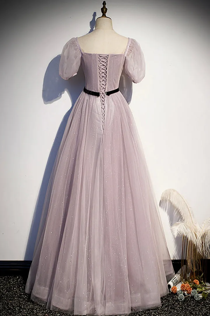 A-Line Tulle Long Prom Dresses Simple Evening Dresses Floor Length