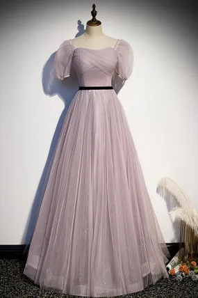 A-Line Tulle Long Prom Dresses Simple Evening Dresses Floor Length