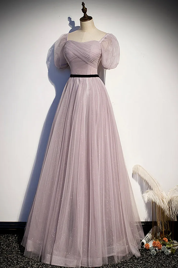 A-Line Tulle Long Prom Dresses Simple Evening Dresses Floor Length