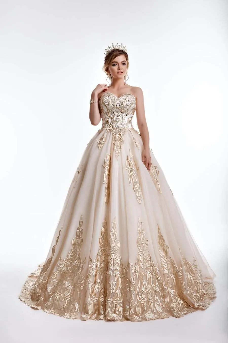 Beige A-Line Wedding Dress