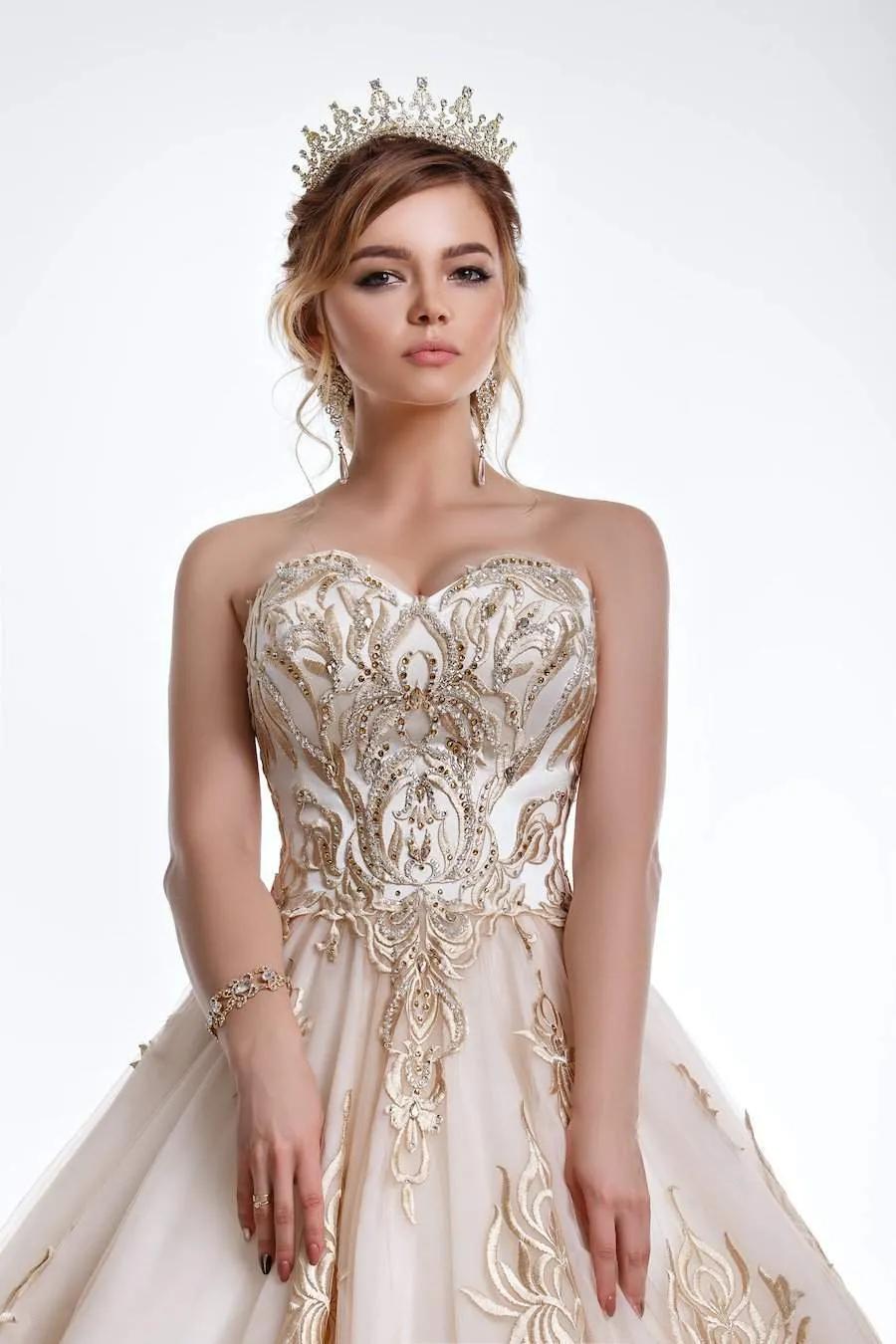 Beige A-Line Wedding Dress
