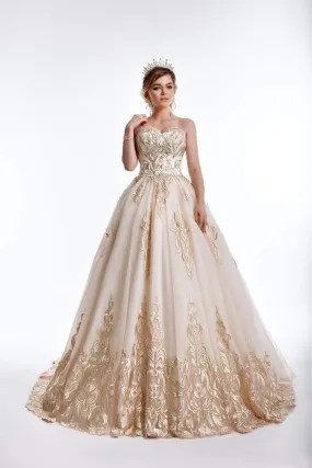 Beige A-Line Wedding Dress