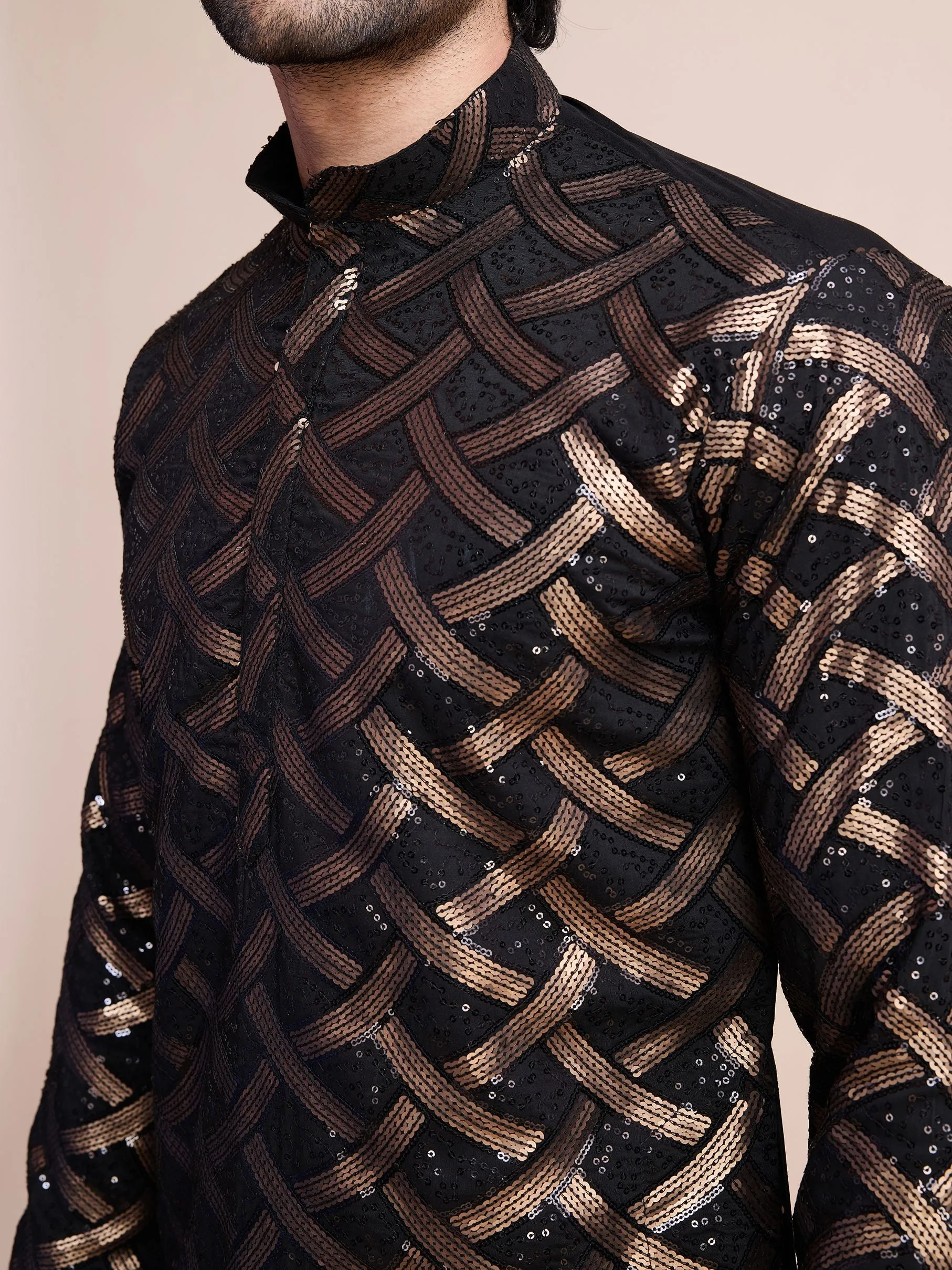 Black Colour Soft Silk Heavy Thread Work With Sequines Work Kurta Payjama