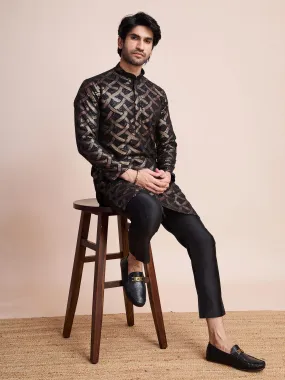 Black Colour Soft Silk Heavy Thread Work With Sequines Work Kurta Payjama