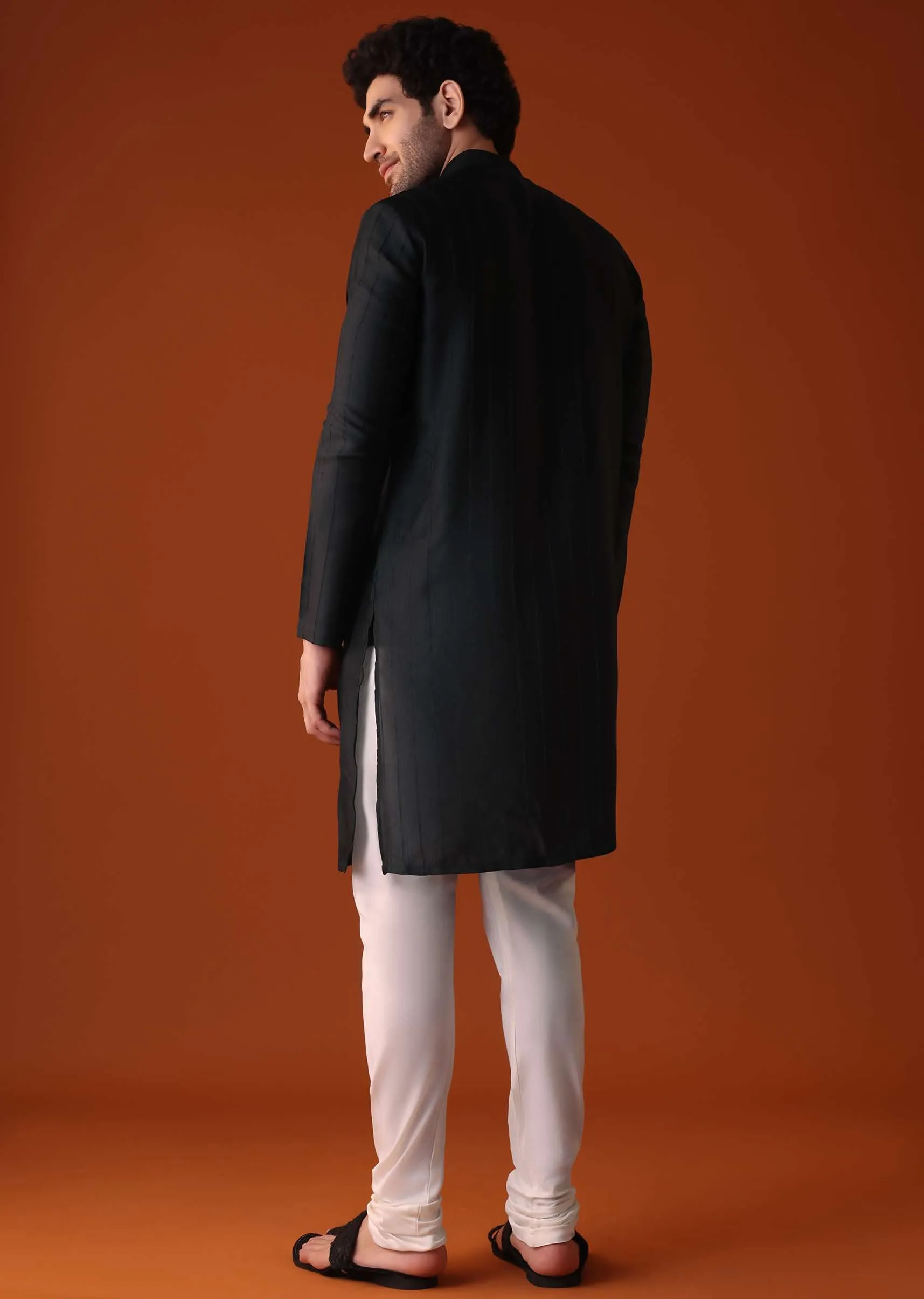 Black Polyester Kurta With Zari Work Detailing