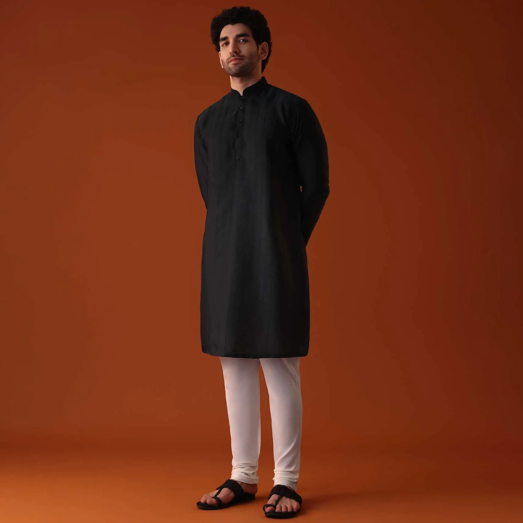 Black Polyester Kurta With Zari Work Detailing