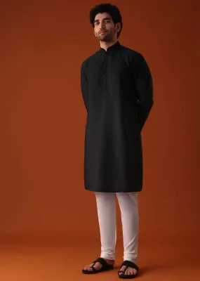 Black Polyester Kurta With Zari Work Detailing