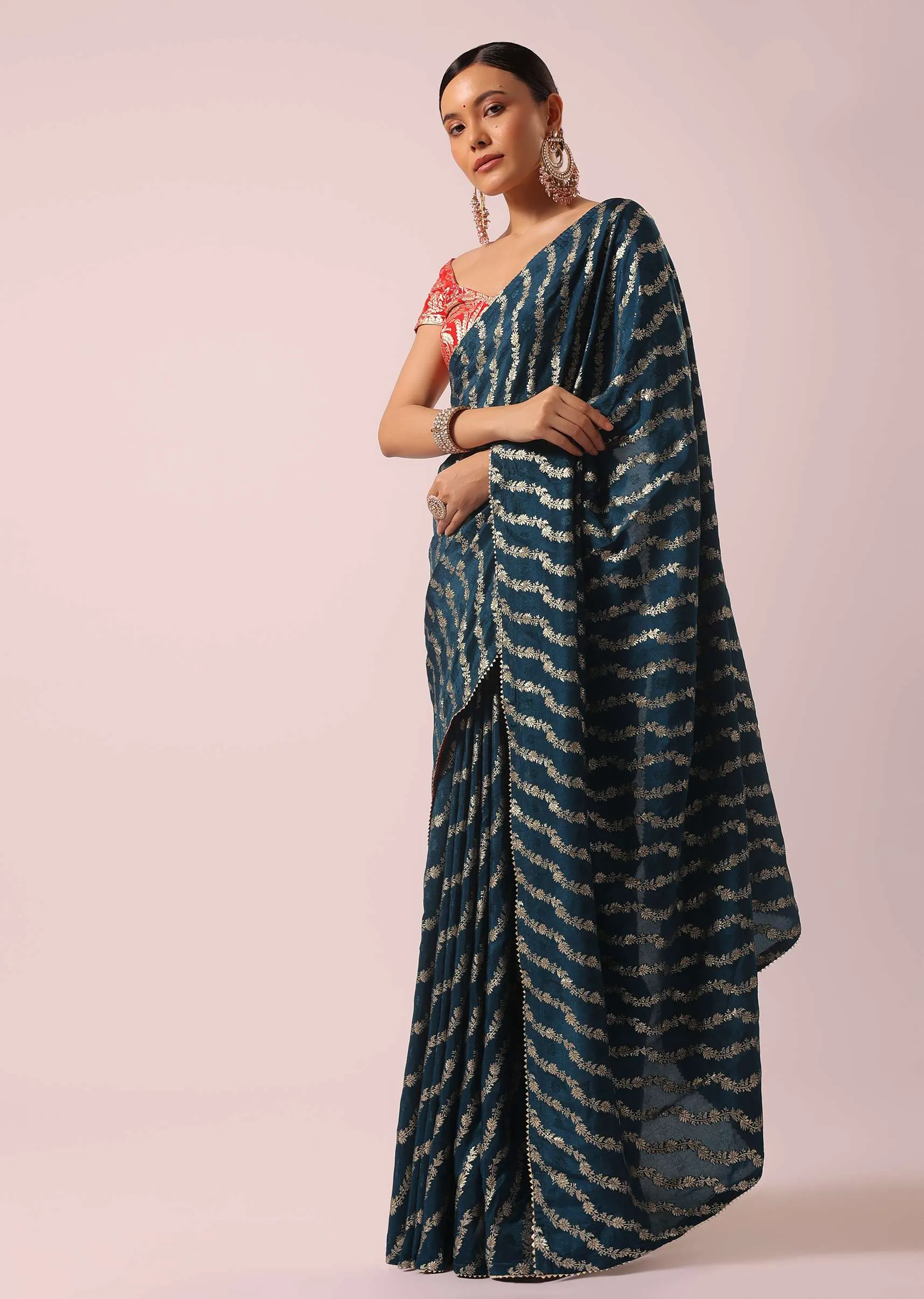 Blue Silk Saree With Lurex Zari Work