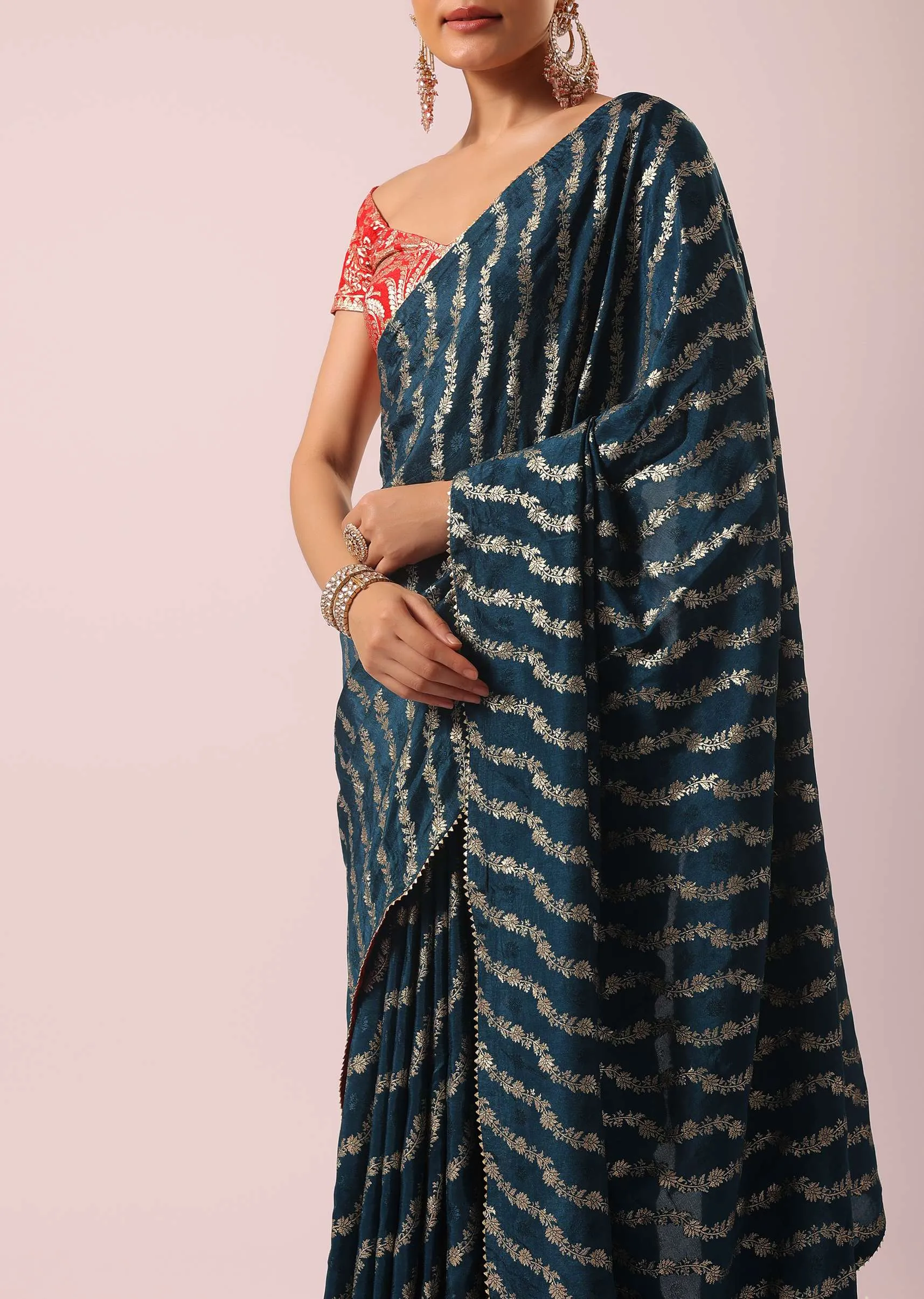 Blue Silk Saree With Lurex Zari Work