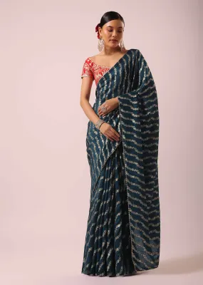 Blue Silk Saree With Lurex Zari Work