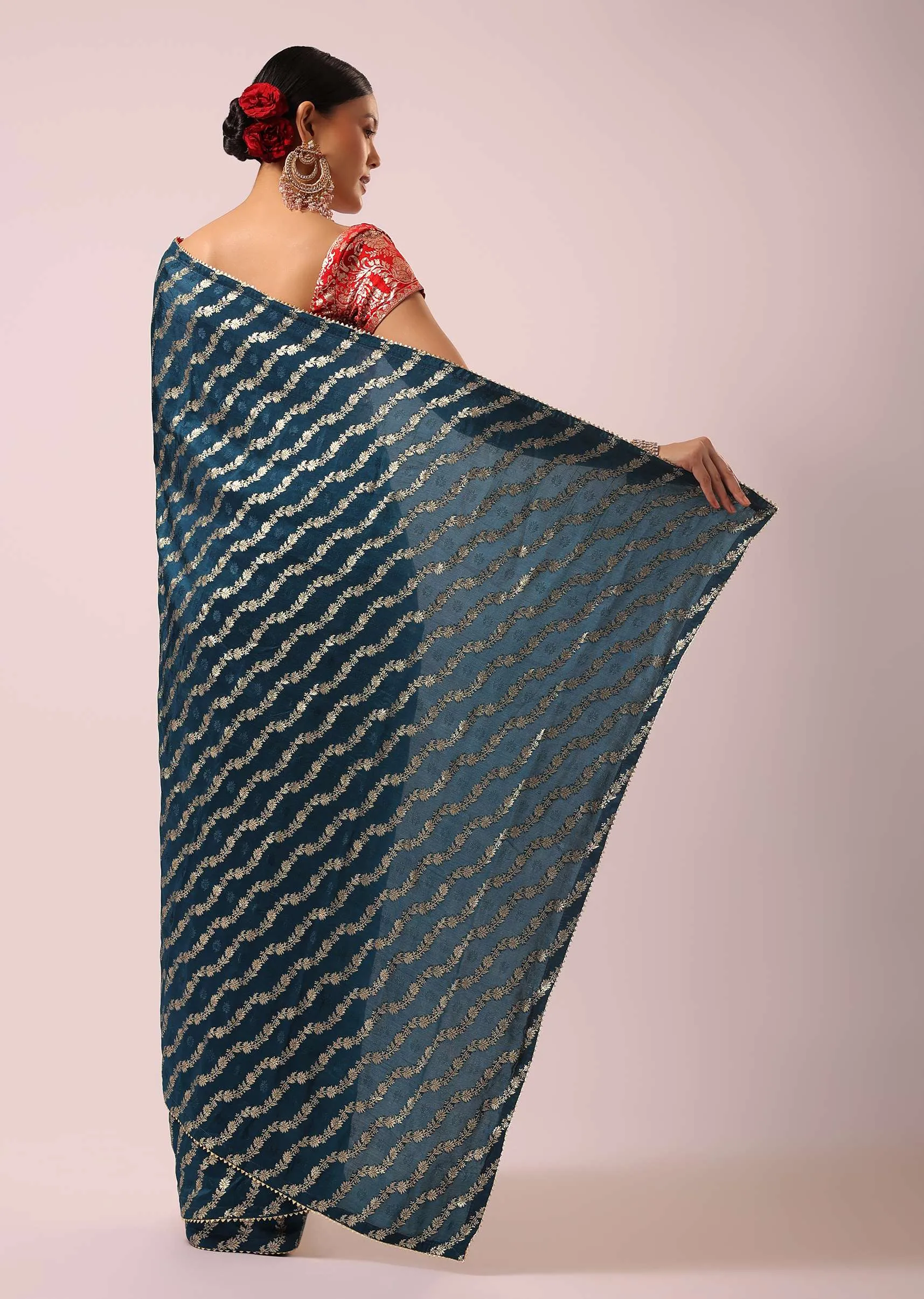 Blue Silk Saree With Lurex Zari Work