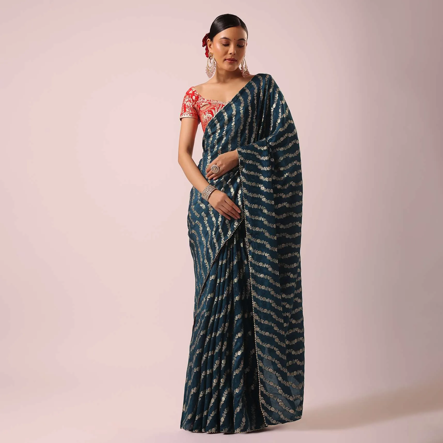 Blue Silk Saree With Lurex Zari Work