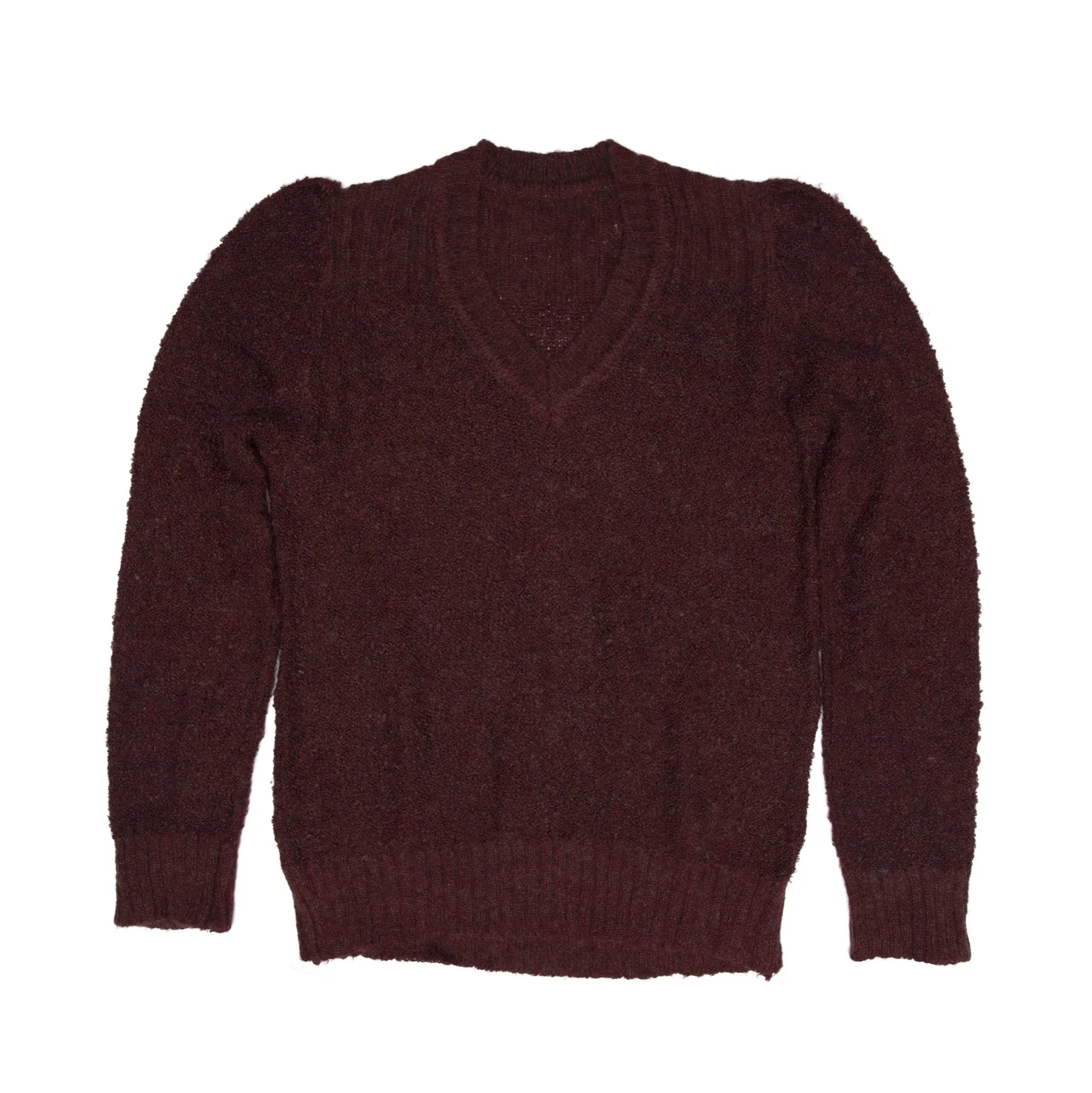 Bouclé Yarn Structured Shoulder V Neck Pullover