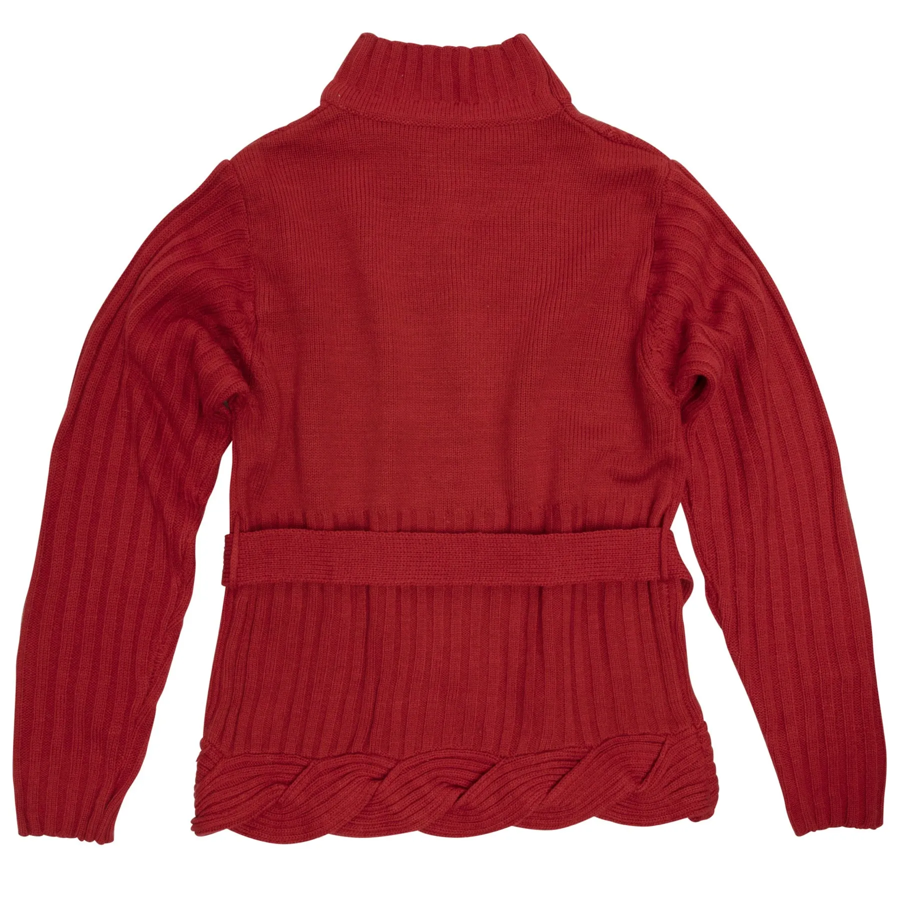 Braided Cable Belted Mock Neck Pullover Sweater