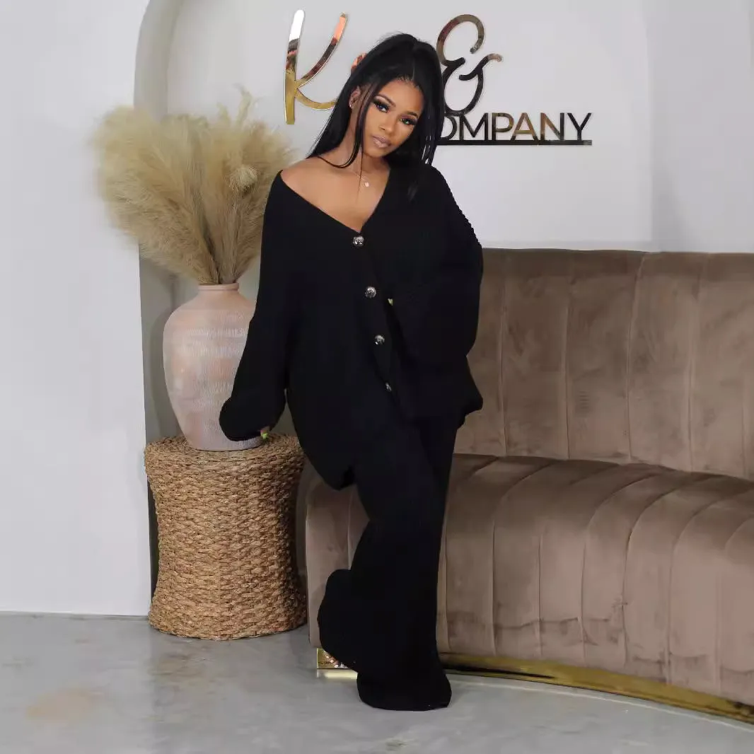 Cardigan wide leg pants sweater set