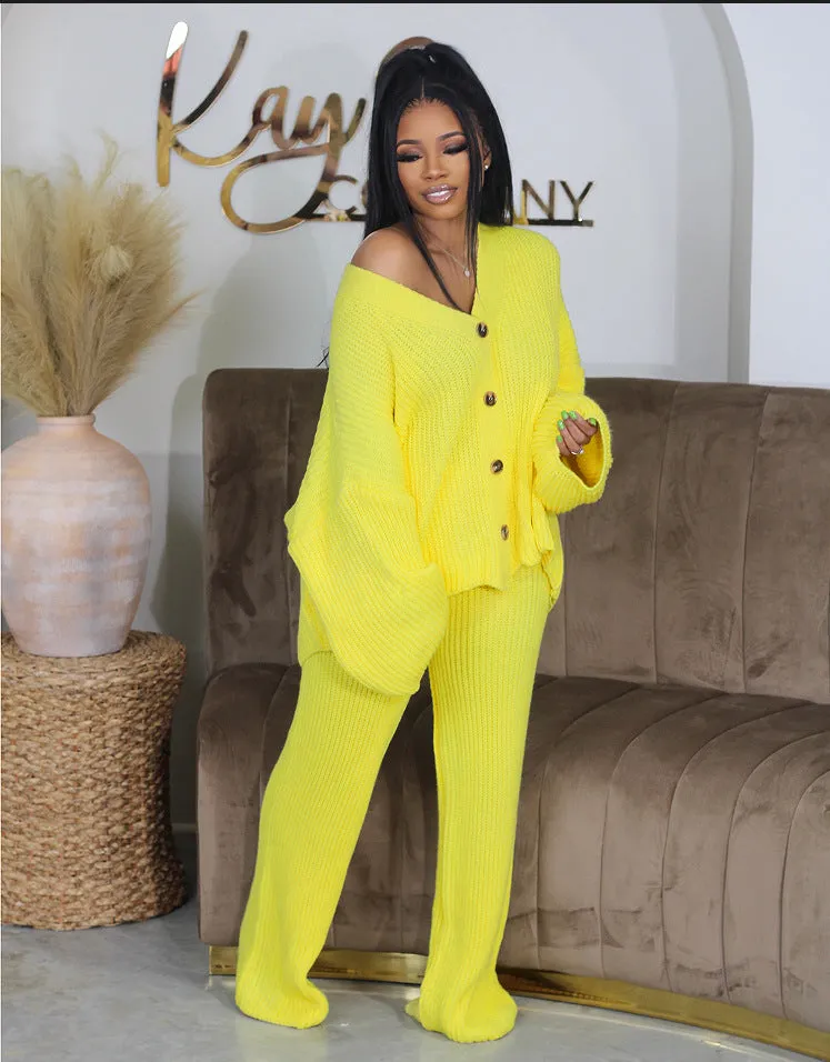 Cardigan wide leg pants sweater set