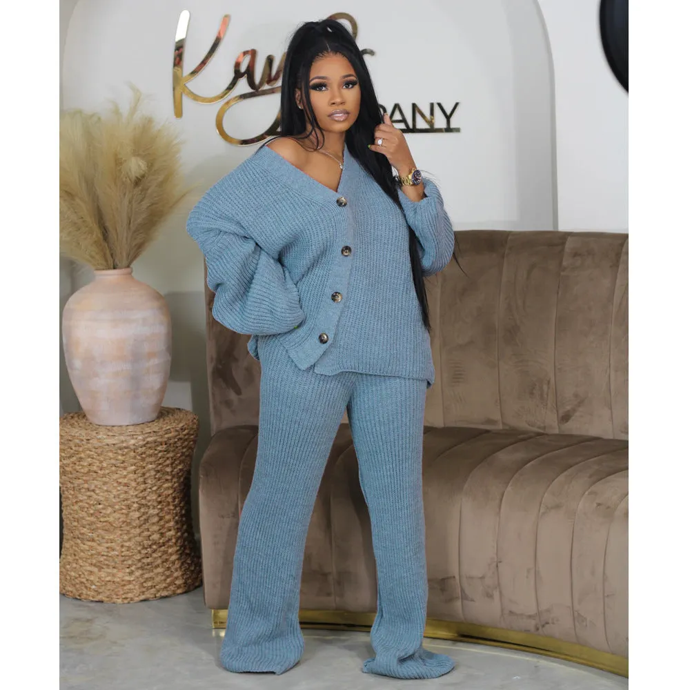 Cardigan wide leg pants sweater set
