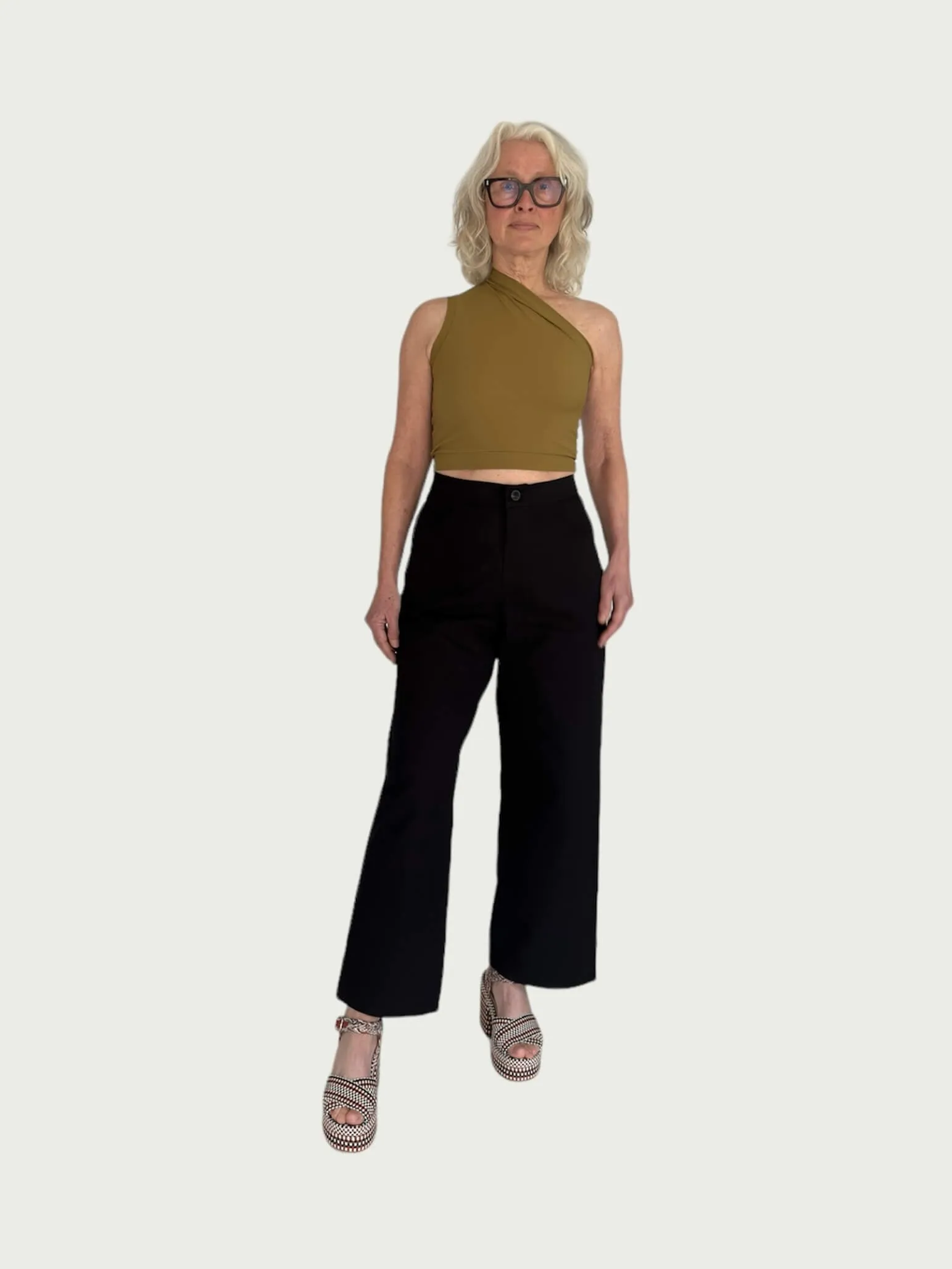 Cotton Wide-Leg Trouser in Black