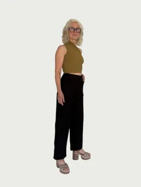 Cotton Wide-Leg Trouser in Black