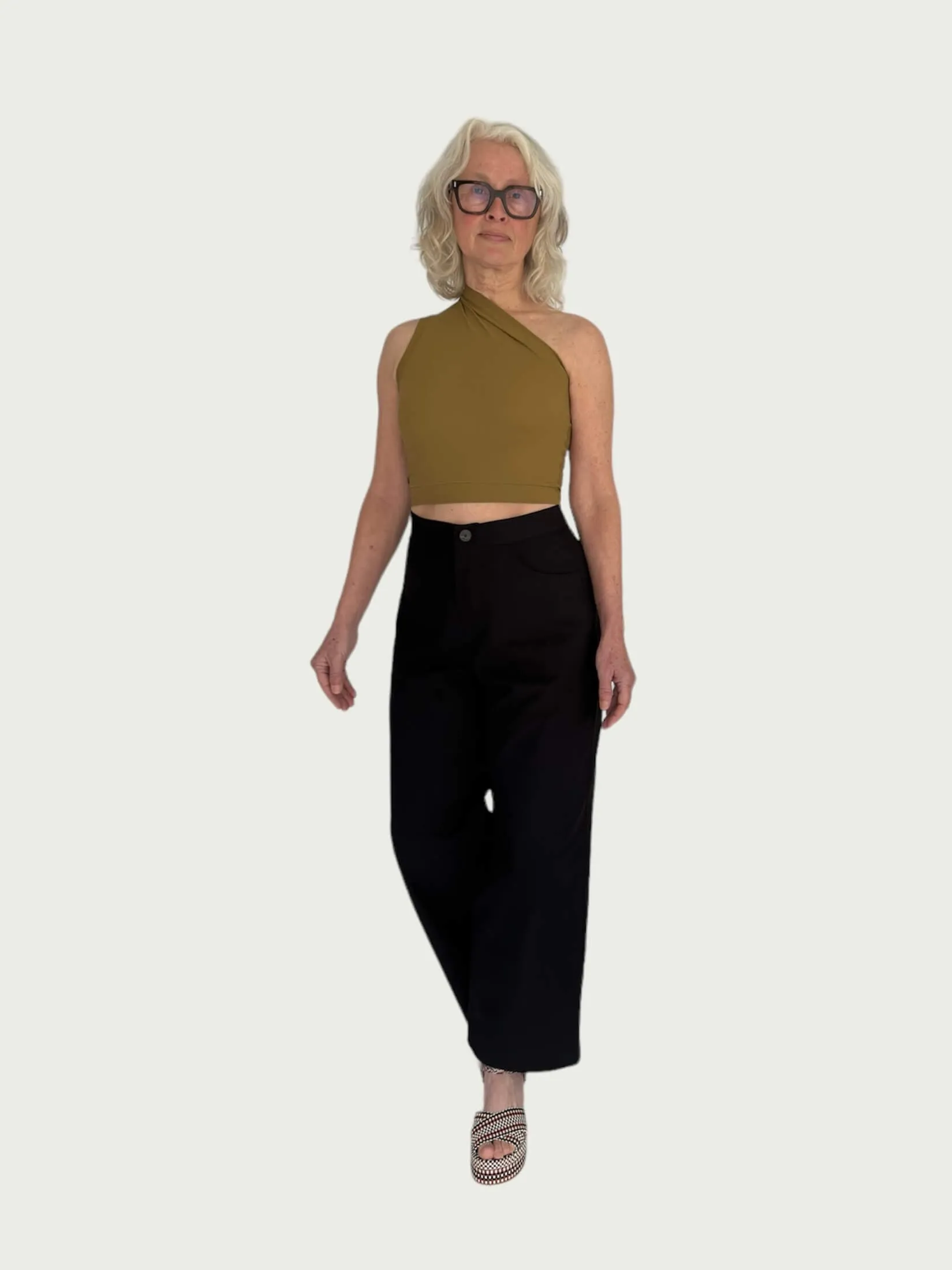Cotton Wide-Leg Trouser in Black