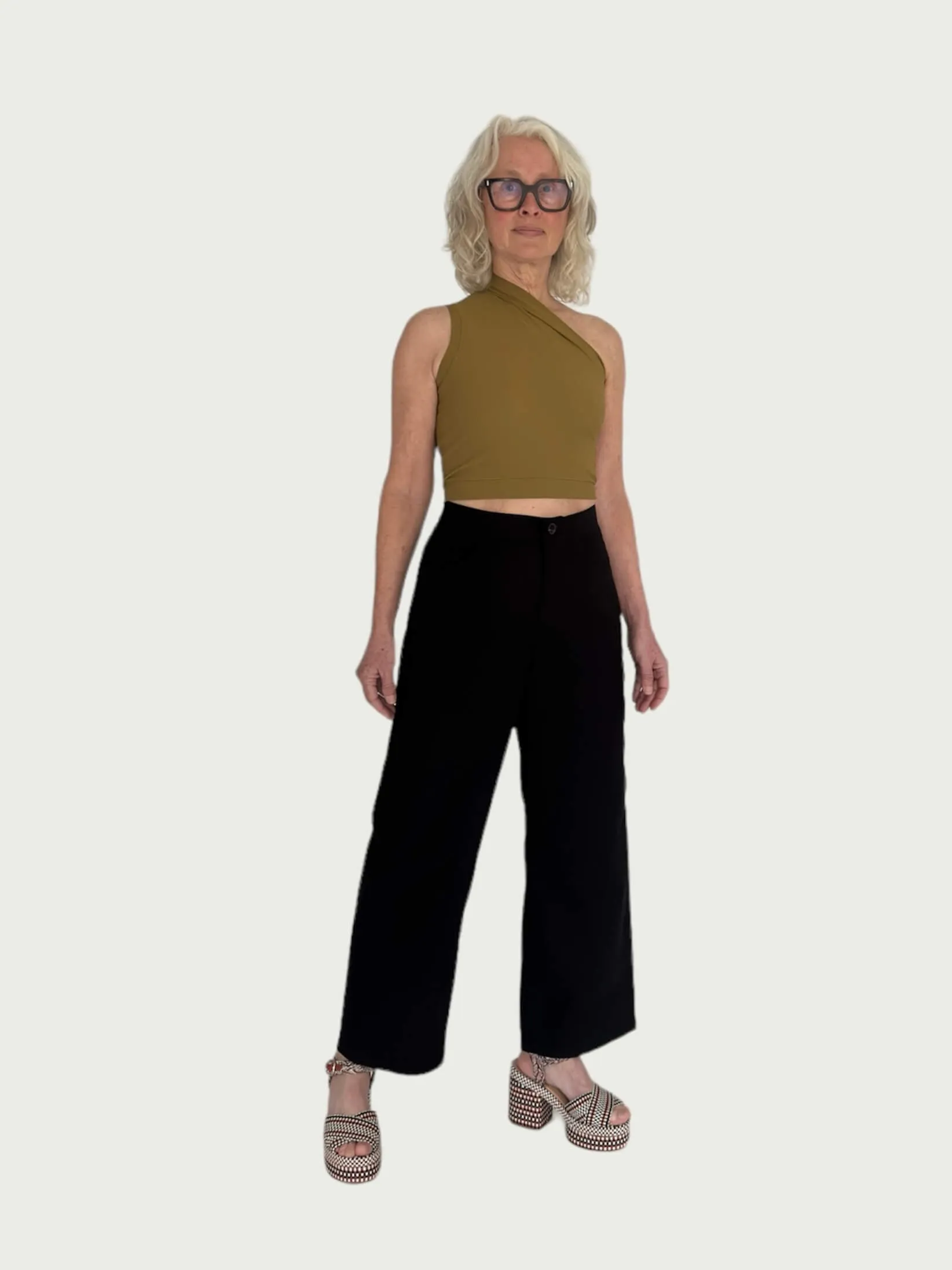 Cotton Wide-Leg Trouser in Black