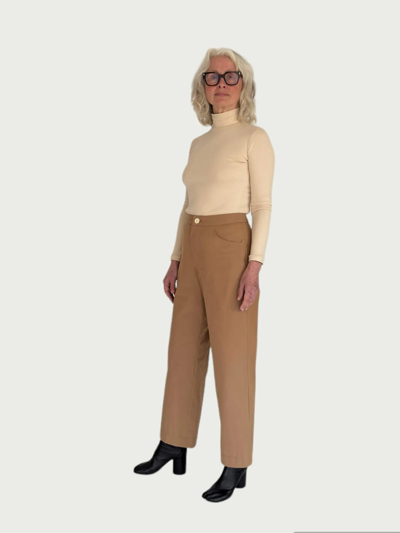 Cotton Wide-Leg Trouser in Camel