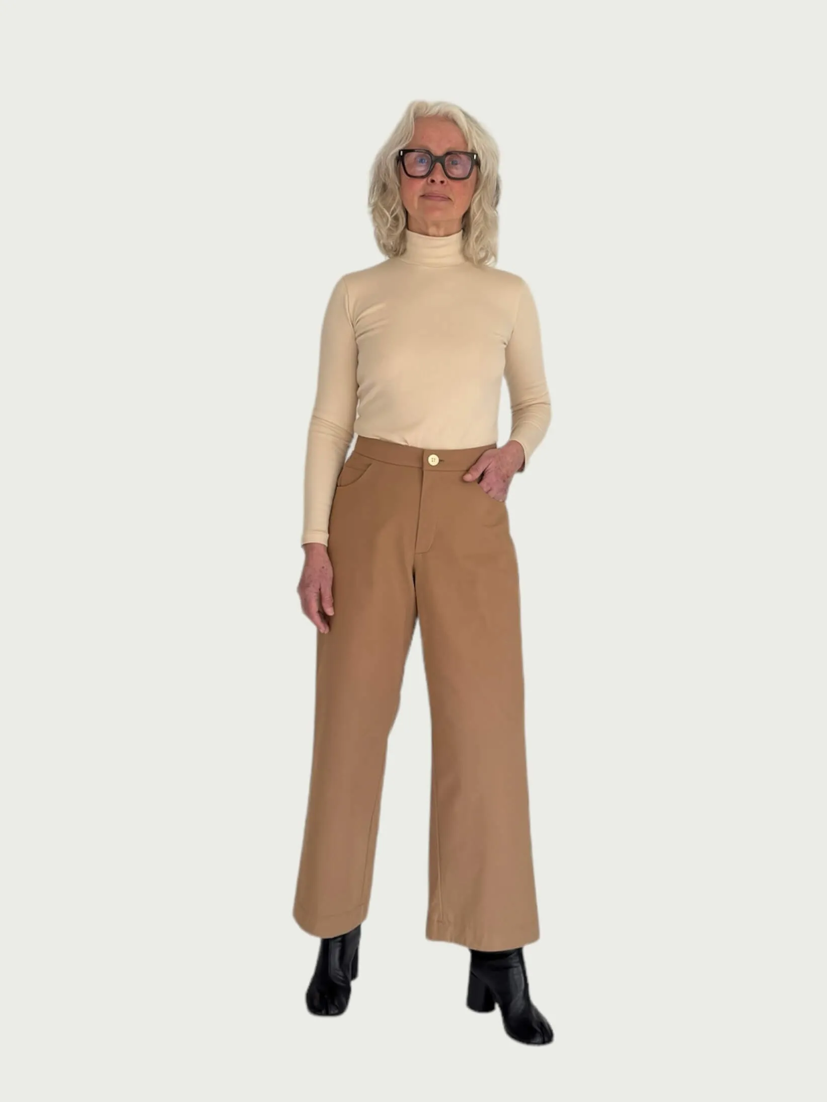 Cotton Wide-Leg Trouser in Camel