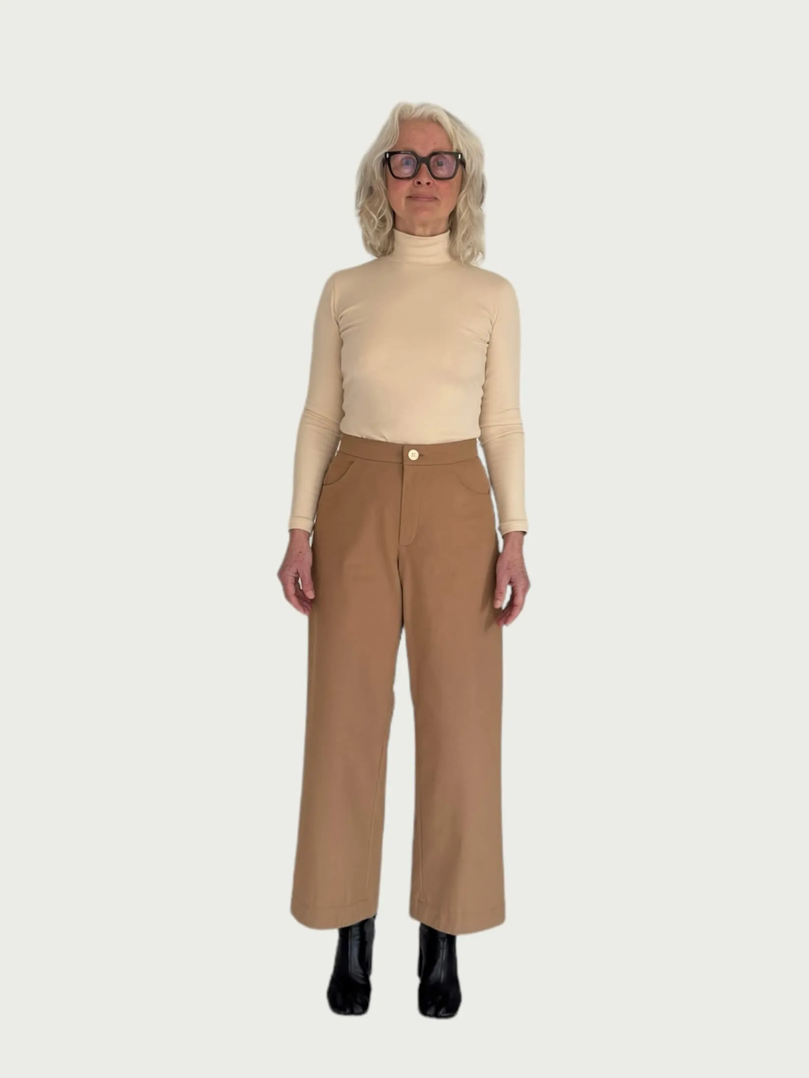 Cotton Wide-Leg Trouser in Camel