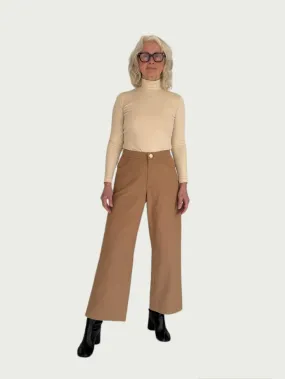 Cotton Wide-Leg Trouser in Camel