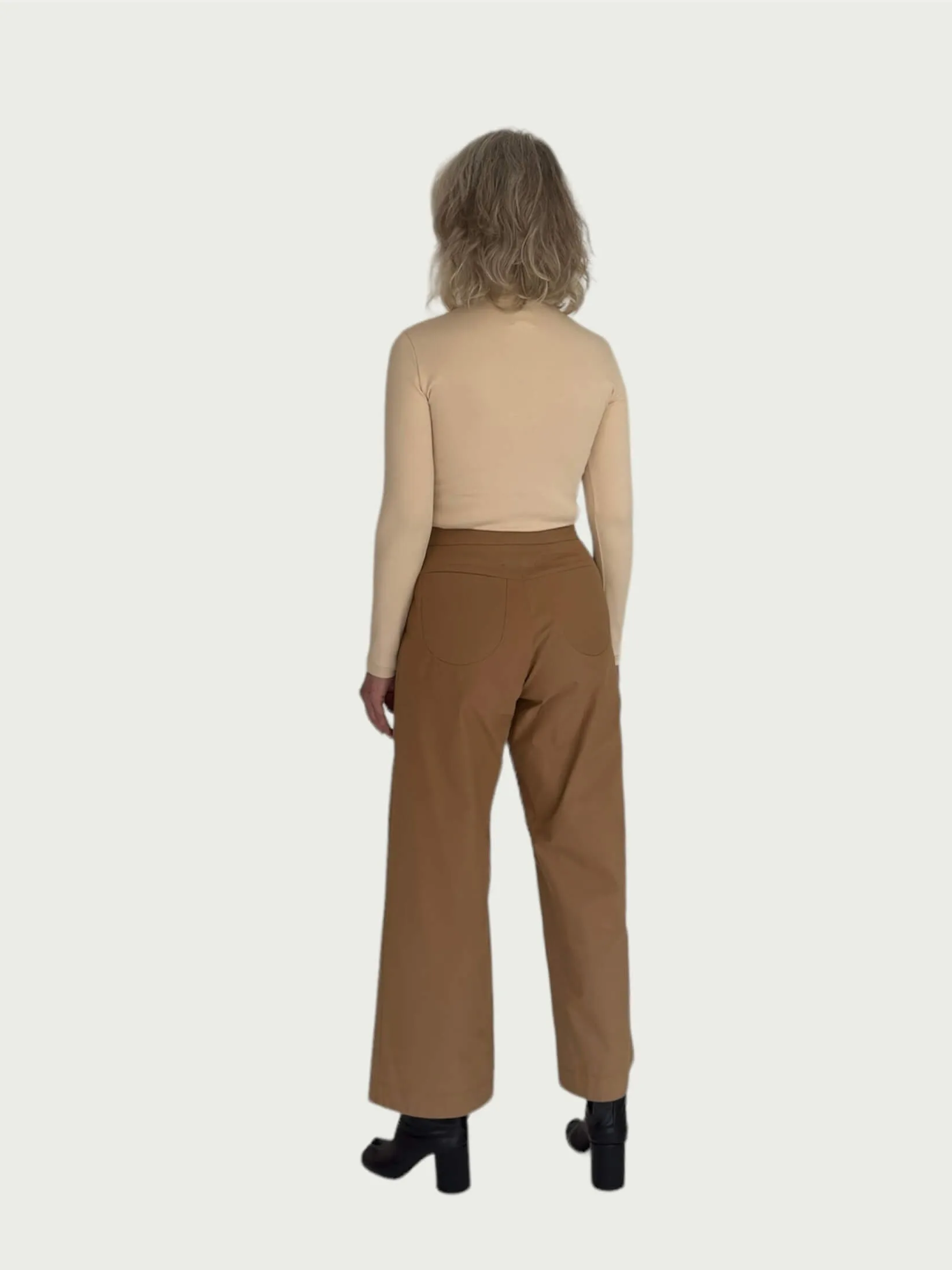 Cotton Wide-Leg Trouser in Camel