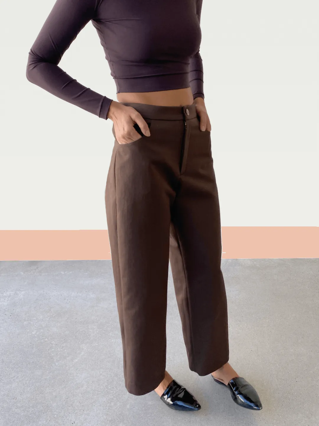 Cotton Wide-Leg Trouser in Wood Brown