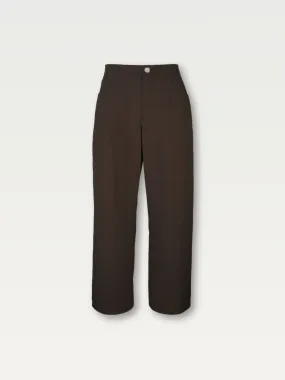 Cotton Wide-Leg Trouser in Wood Brown