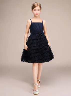 Dark Navy Junior Bridesmaid Dresses,Tulle Ruffled Junior Bridesmaid Dress,JB00032