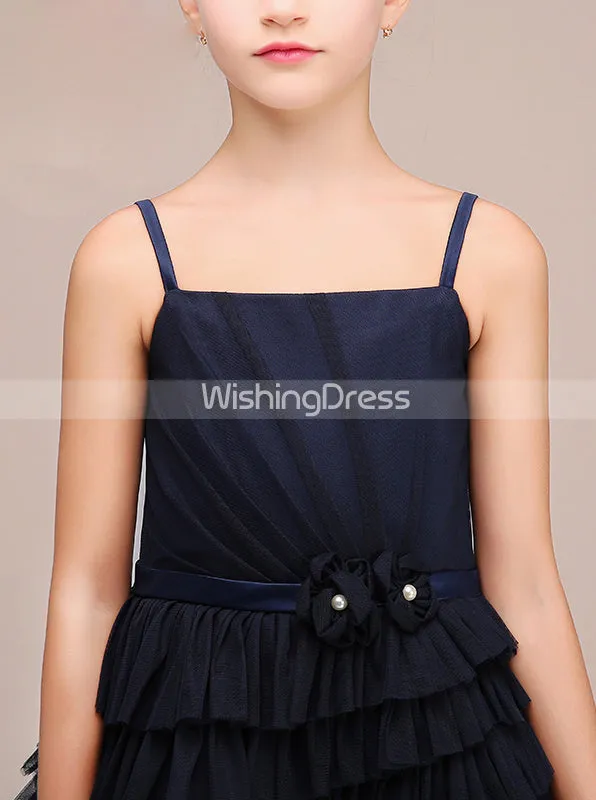 Dark Navy Junior Bridesmaid Dresses,Tulle Ruffled Junior Bridesmaid Dress,JB00032