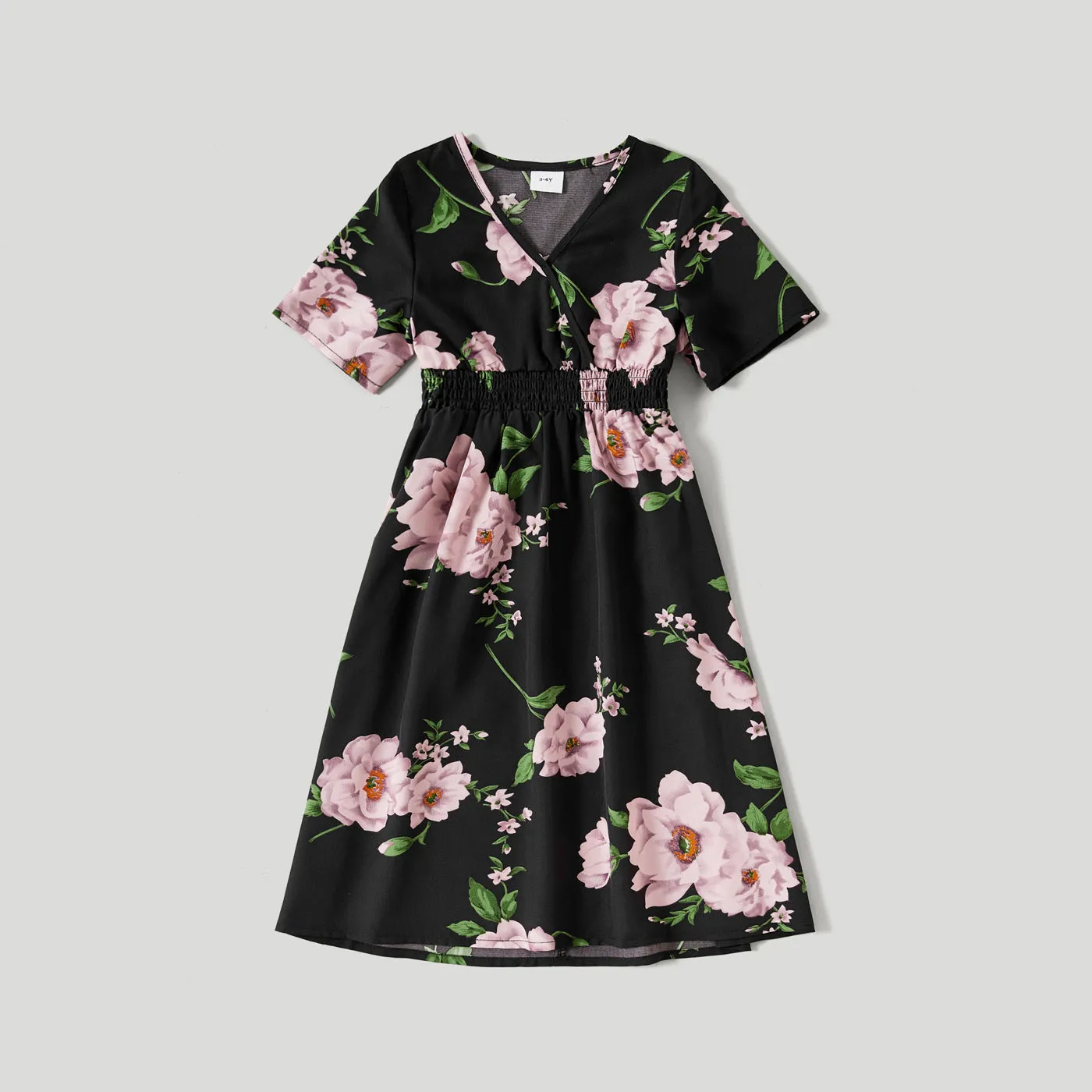 Family Matching All Over Floral Print Short-sleeve Dresses and Colorblock T-shirts Sets