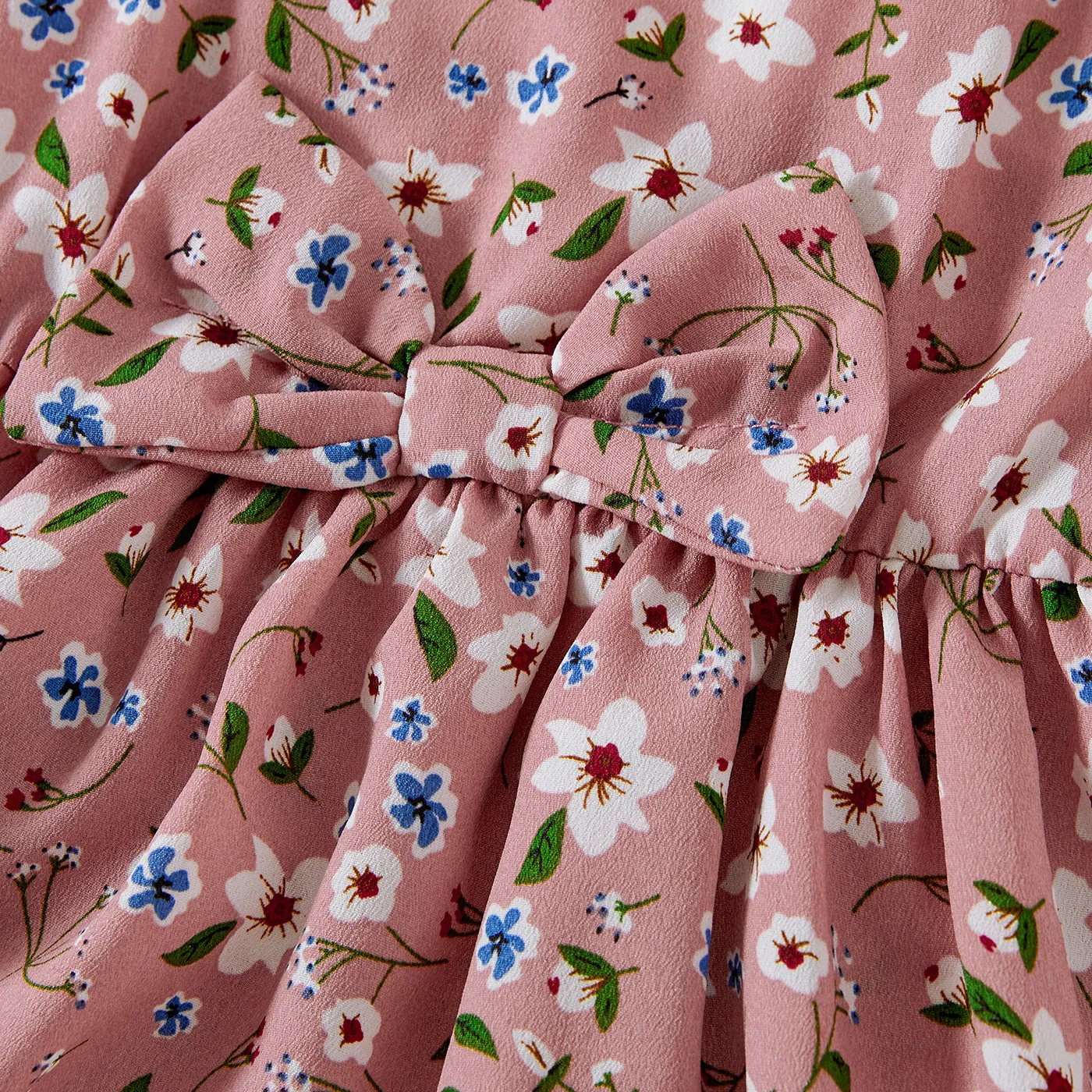 Family Matching Allover Floral Print Short-sleeve Belted Dresses and Colorblock T-shirts Sets