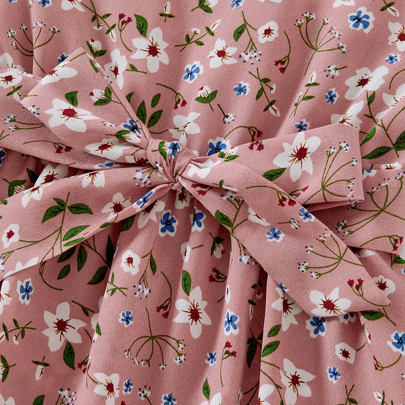 Family Matching Allover Floral Print Short-sleeve Belted Dresses and Colorblock T-shirts Sets