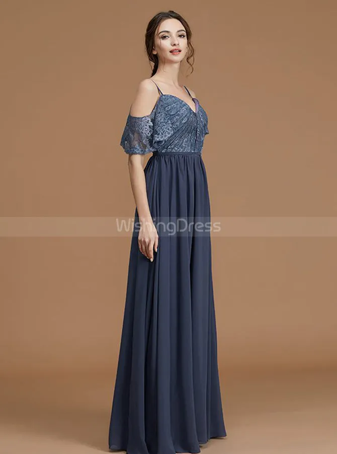 Grey Bridesmaid Dresses,Long Bridesmaid Dress,Lace Chiffon Bridesmaid Dress,BD00247