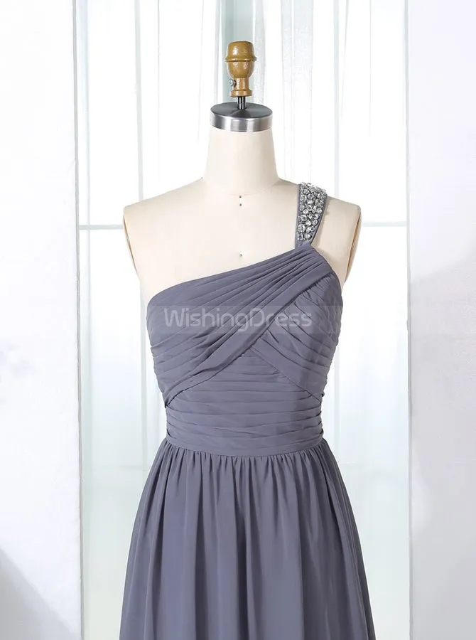 Grey Bridesmaid Dresses,One Shoulder Bridesmaid Dress,Long Bridesmaid Dress,BD00265