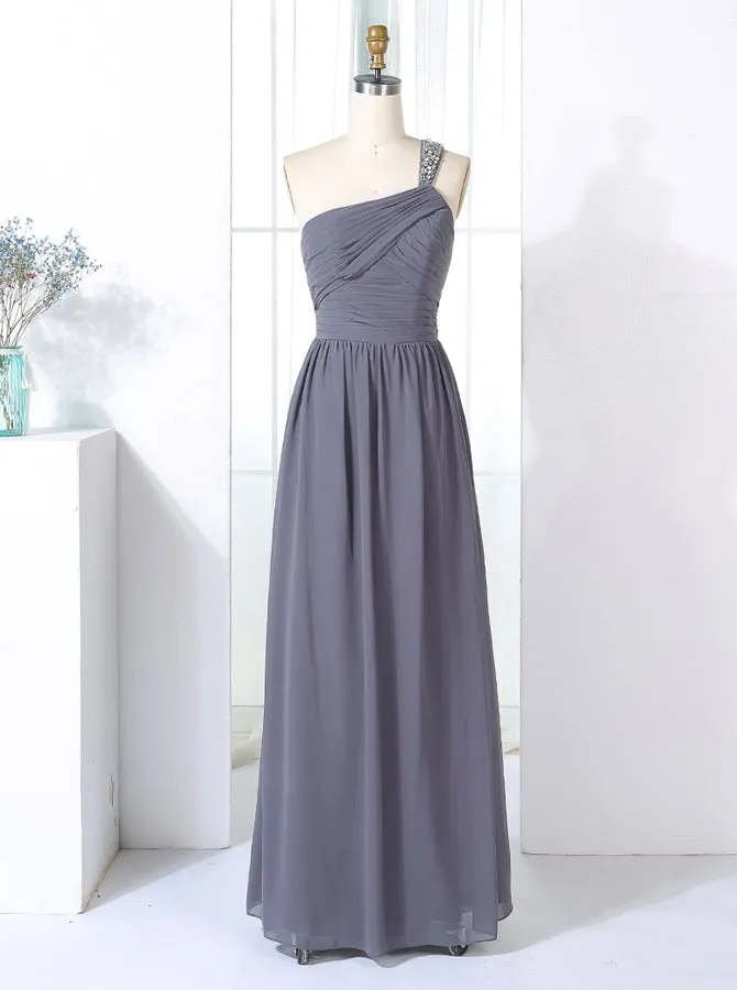 Grey Bridesmaid Dresses,One Shoulder Bridesmaid Dress,Long Bridesmaid Dress,BD00265