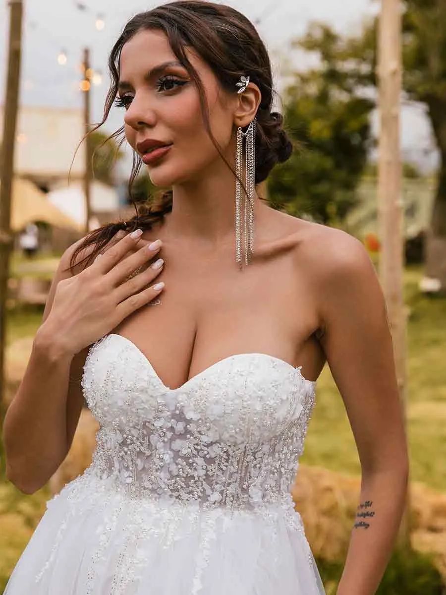 High Low Country Wedding Dress A-line Tulle Strapless