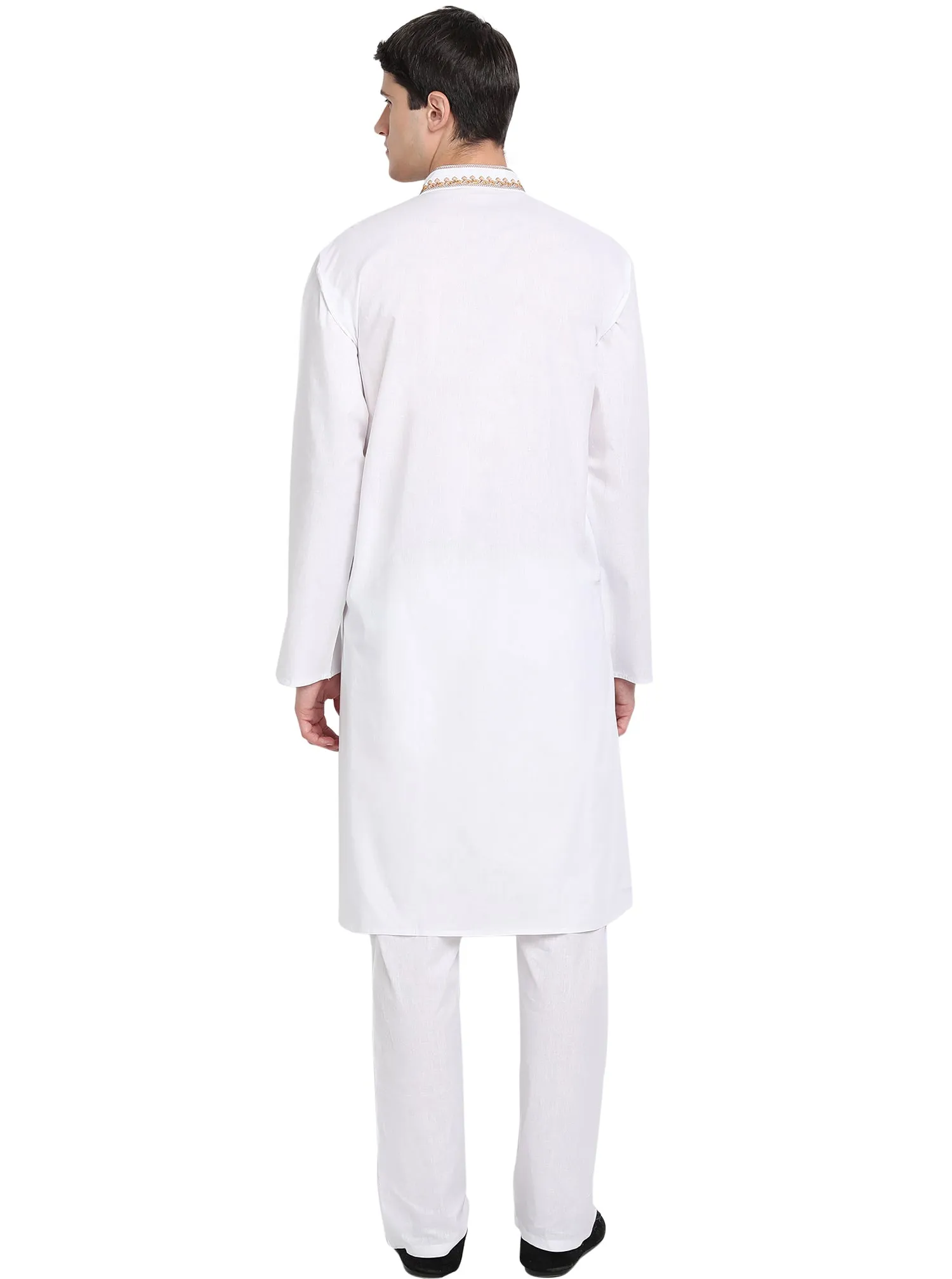 Kurta Pajama Set For Men Embroide Cotton Party Dress White