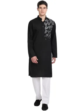 Kurta Pajama Set For Men Embroide Cotton Wedding Party Dress Black
