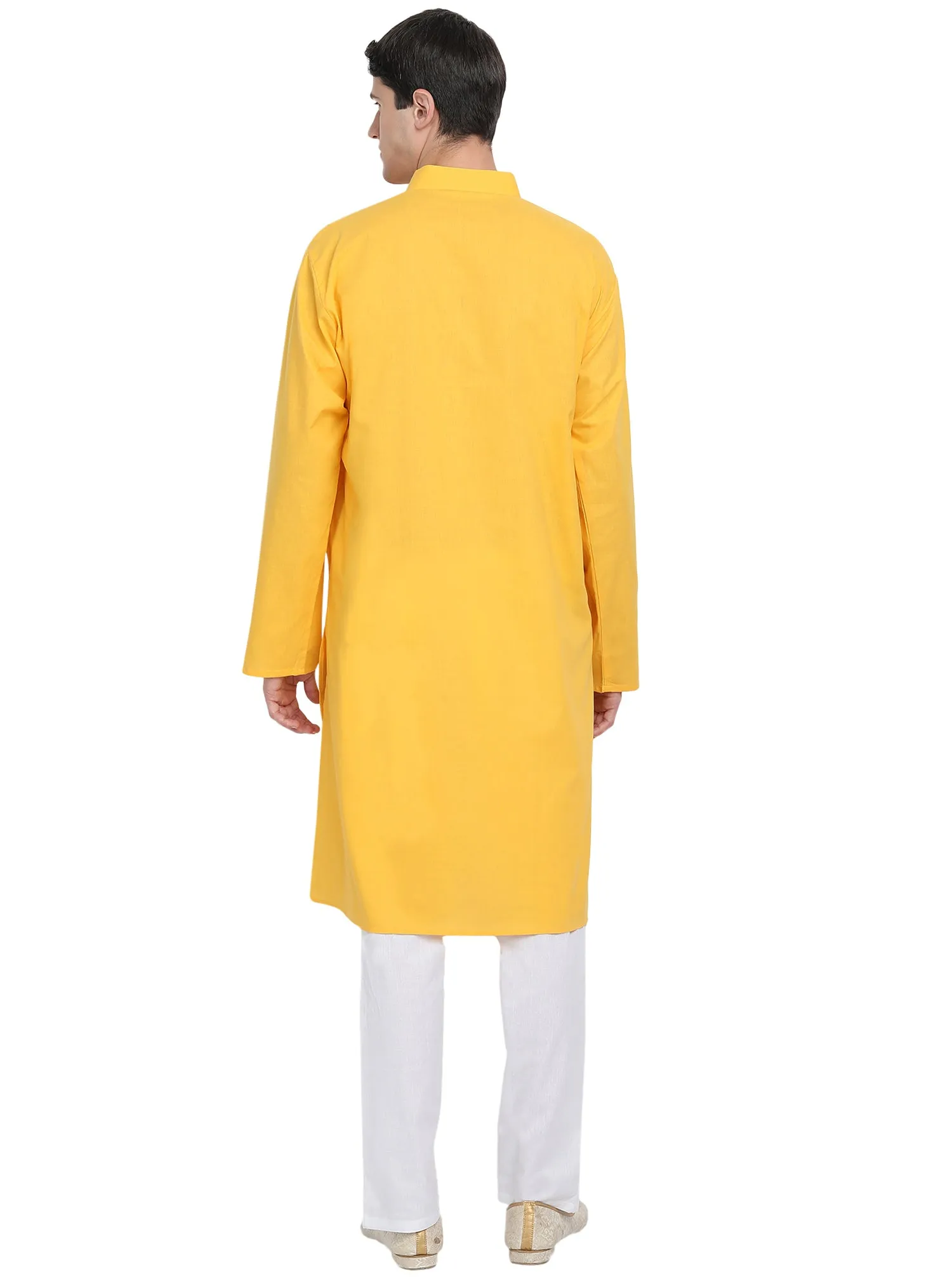 Kurta Pajama Set For Men Embroide Cotton Wedding Party Dress Gold