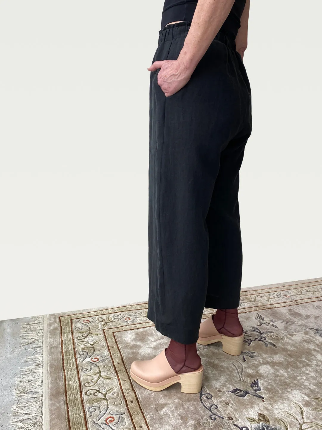 Linen Wide Leg Pant in Black