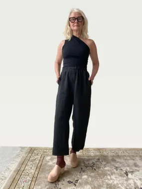 Linen Wide Leg Pant in Black