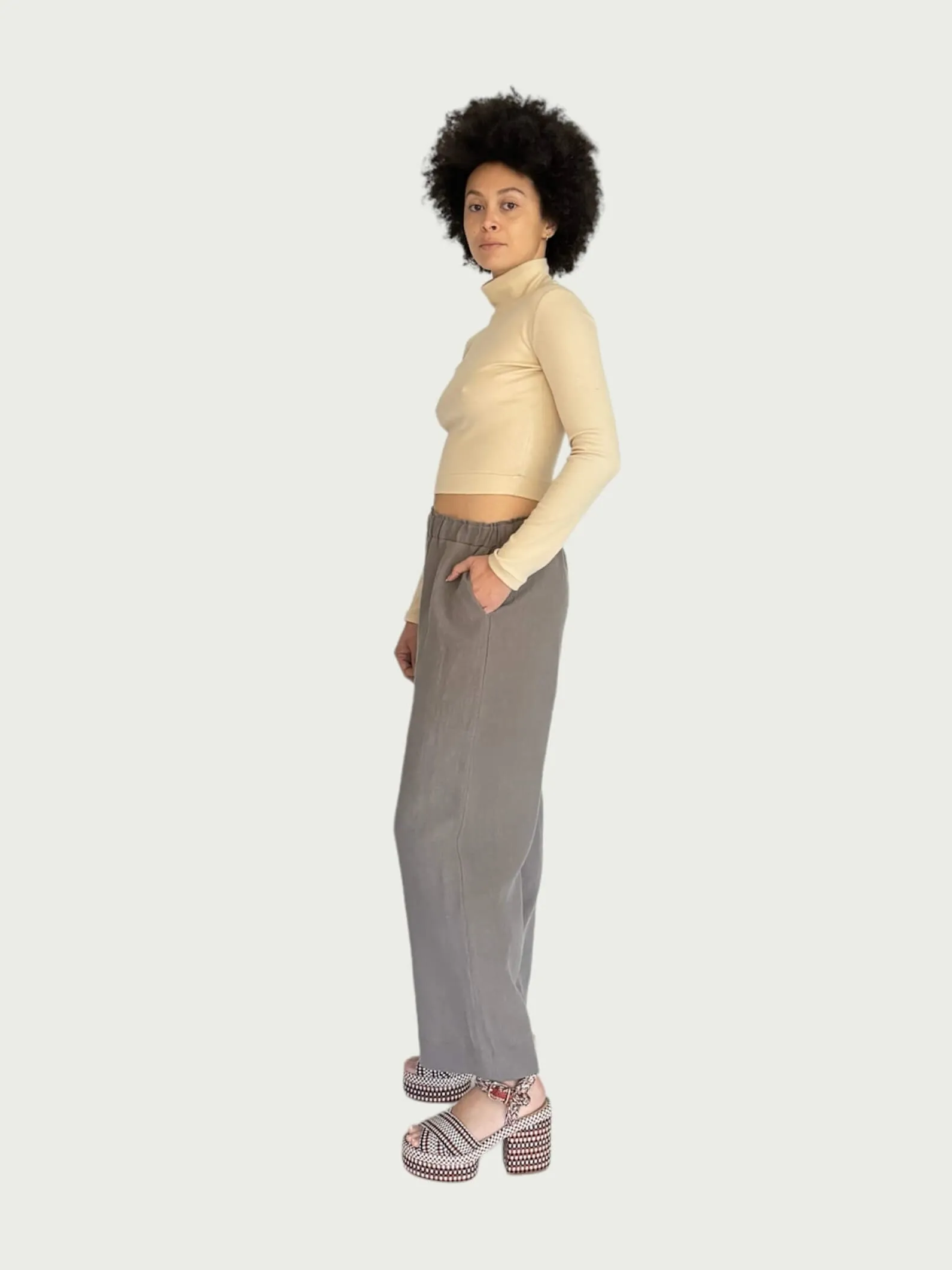 Linen Wide Leg Pant in Grey