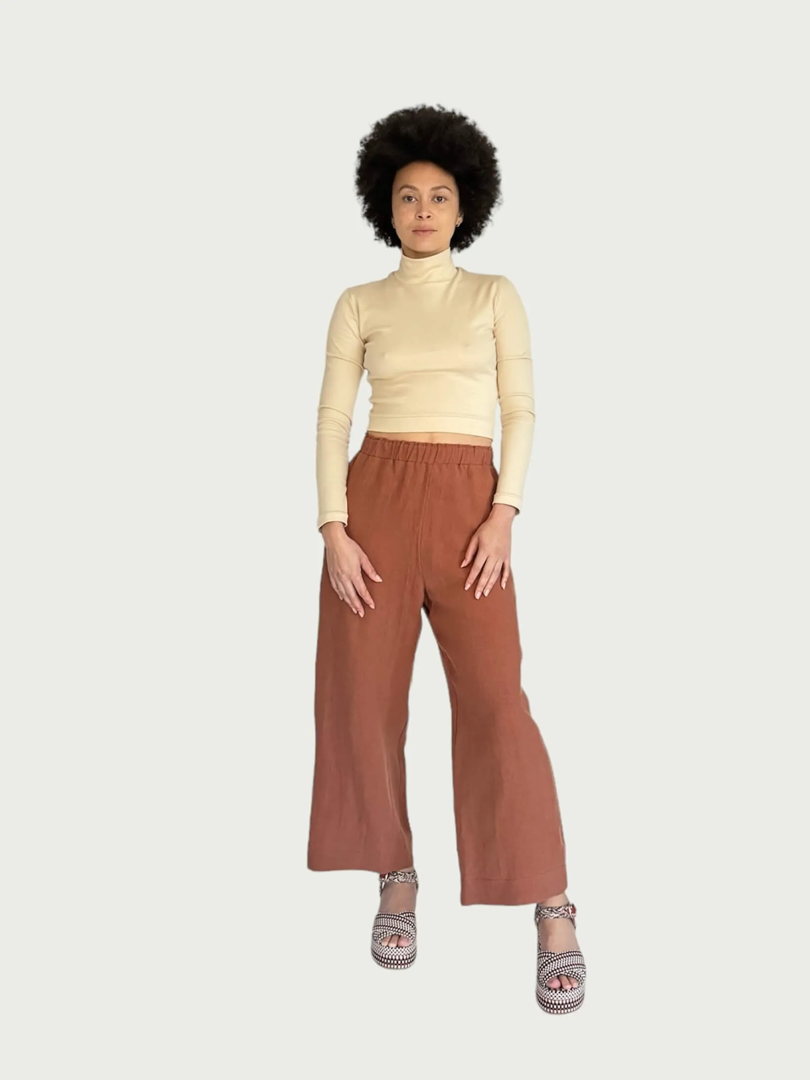 Linen Wide Leg Pant in Henna